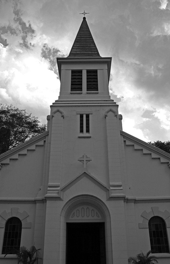 Black and white photo of church in Brazil